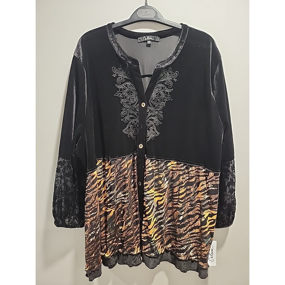 Calessa NWT Tunic Blouse Womens 3X Cheetah Print Long Sleeve Button Up Boho Chic